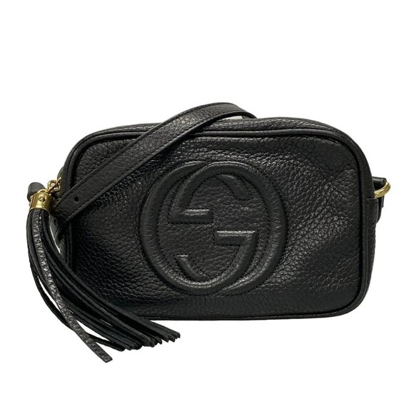 Auth GUCCI Double G 347994 Black Leather Shoulder Bag - Picture 1 of 16